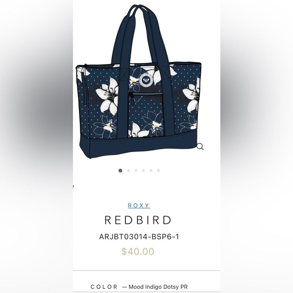 🆕 Roxy RedBird style tote. COLOR - Mood Indigo Dotsy. One size. NWT